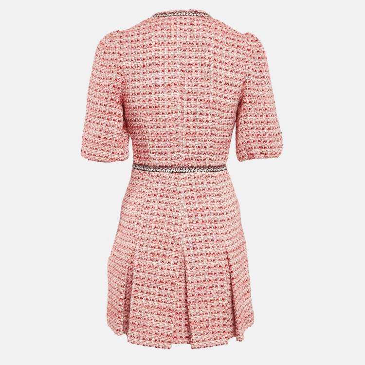 Pre Owned Maje Red Lurex Tweed V-Neck Mini Dress XS