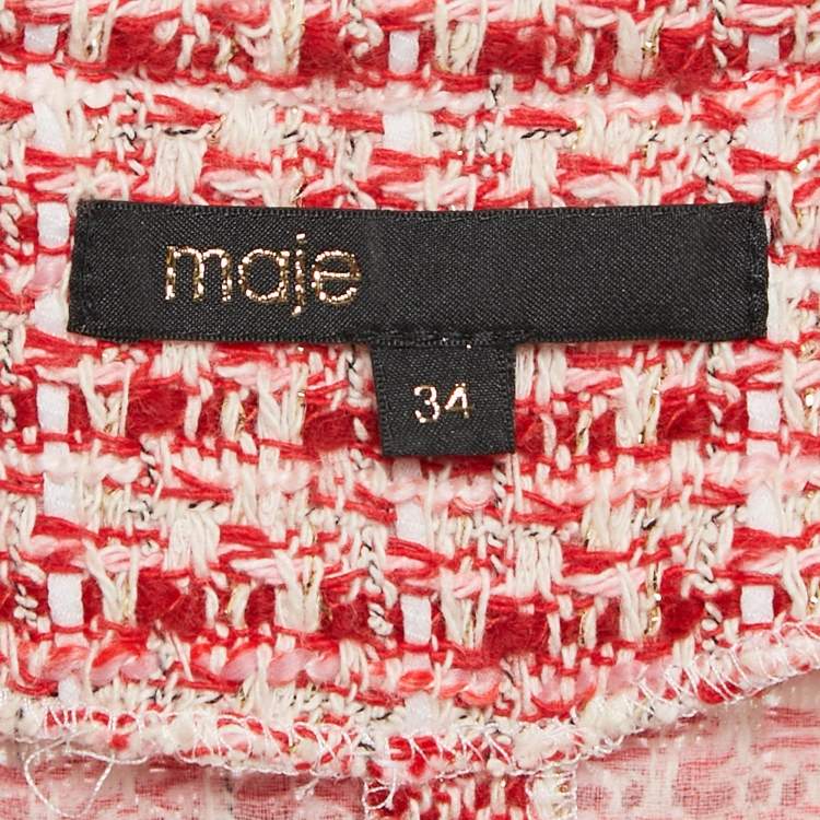 Pre Owned Maje Red Lurex Tweed V-Neck Mini Dress XS