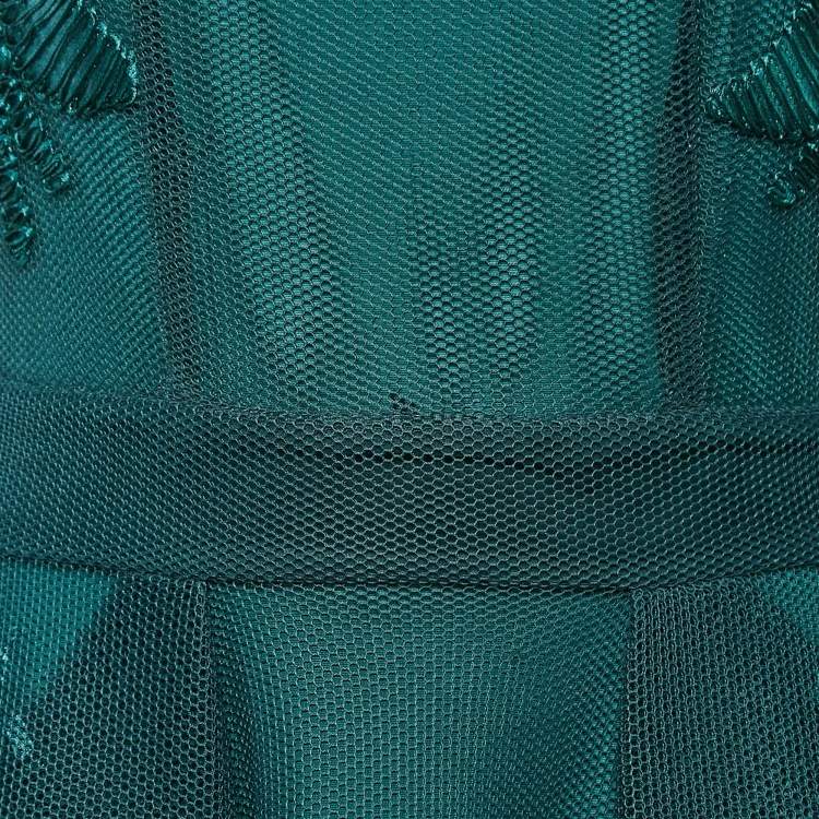 Pre Owned Maje Emerald Green Embroidered Mesh Knee-Length Dress L