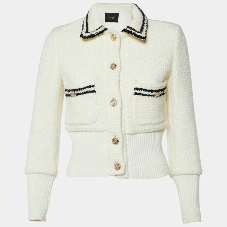 Pre Owned Maje Off White Tweed Contrasting Jacket S