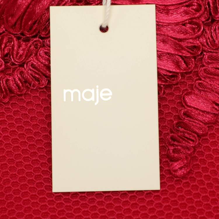 Pre Owned Maje Red Mesh Embroidered Mini Dress L