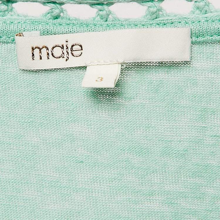 Pre Owned Maje Green Linen Knit Crochet Detail Top L