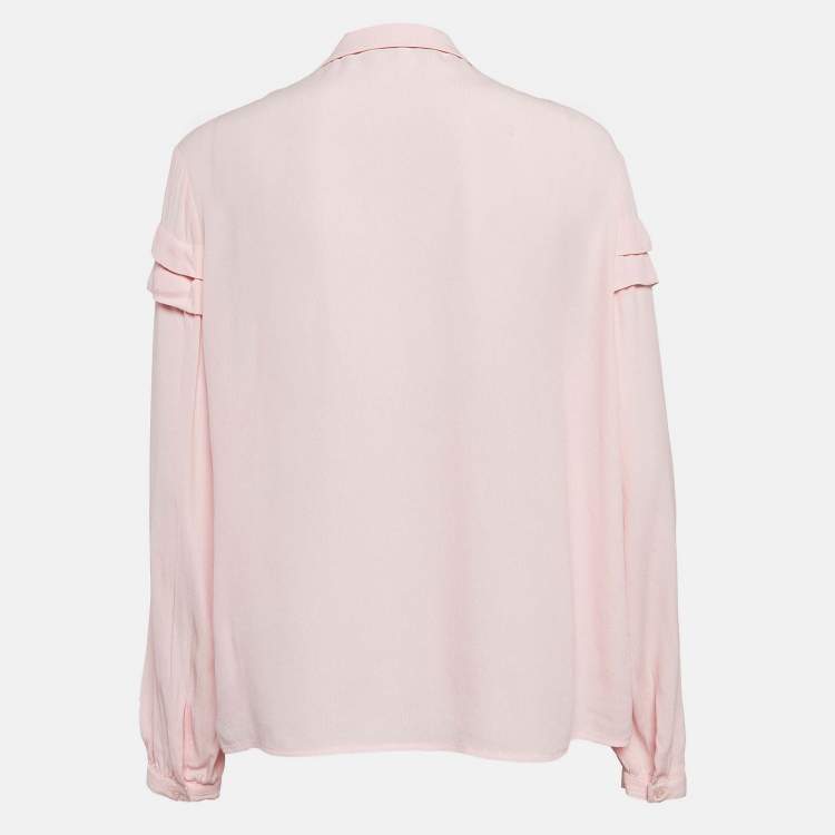 Pre Owned Maje Pink Crepe Tie-Up Neck Top L