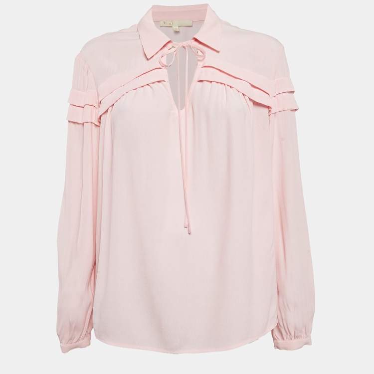 Pre Owned Maje Pink Crepe Tie-Up Neck Top L