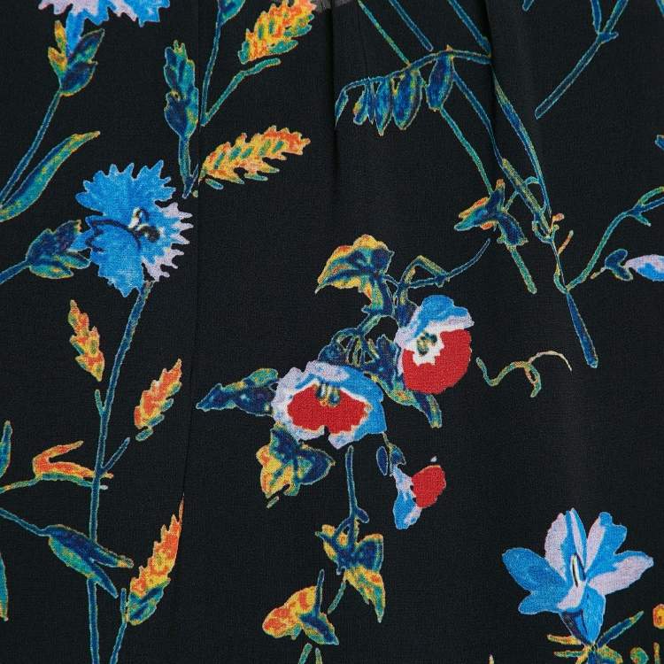 Pre Owned Maje Black Floral Print Crepe Smocked Top L