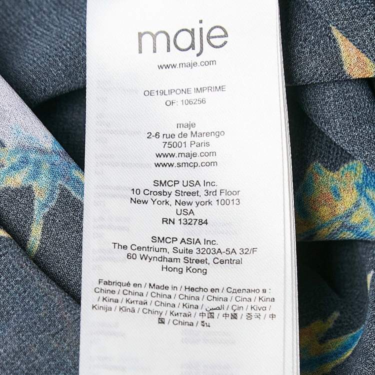 Pre Owned Maje Black Floral Print Crepe Smocked Top L