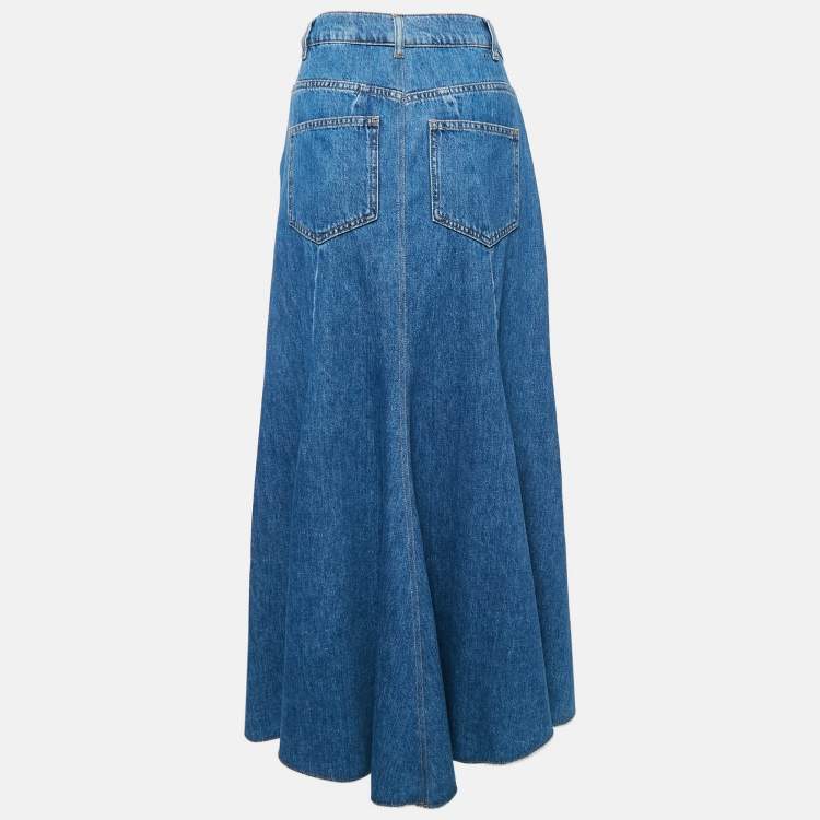 Pre Owned Maje Blue Denim Flared Asymmetric Midi Skirt XL