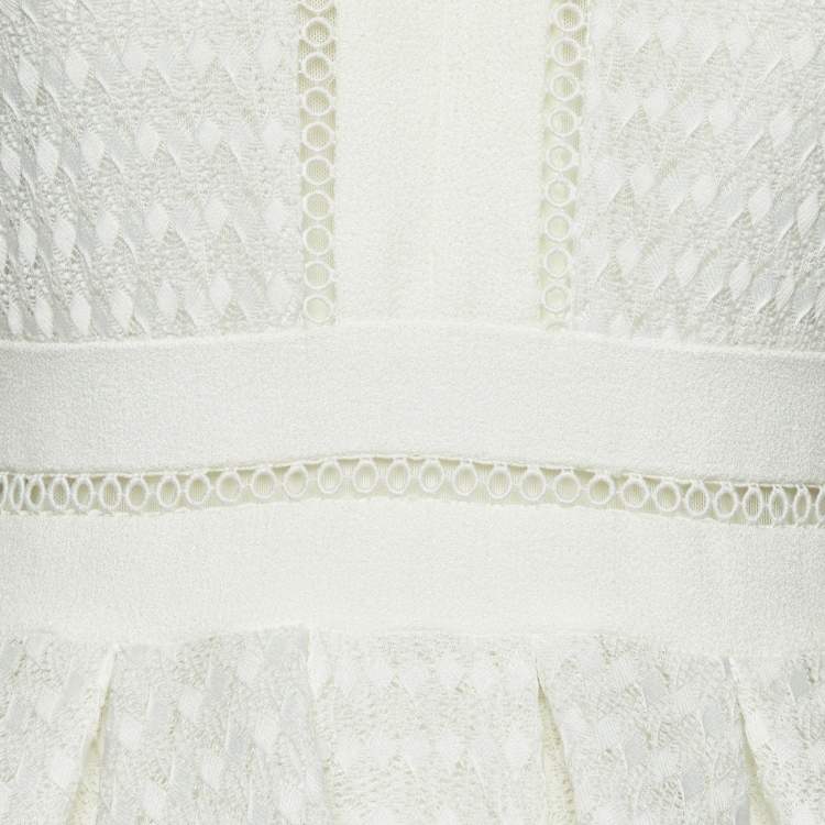 Pre Owned Maje White Patterned Mesh Fit and Flare Rossignol Mini Dress M