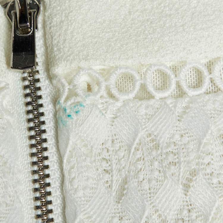 Pre Owned Maje White Patterned Mesh Fit and Flare Rossignol Mini Dress M