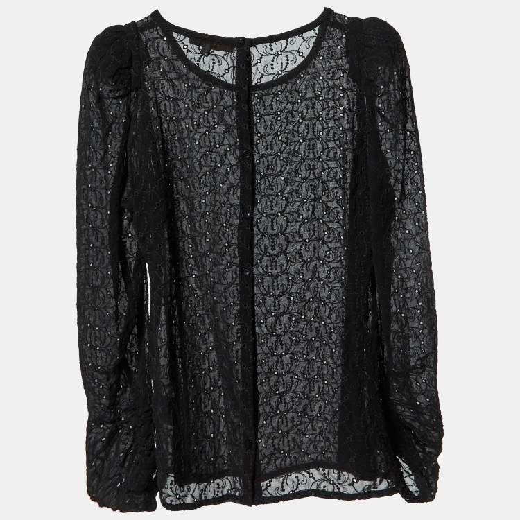 Pre Owned Maje Black Embroidered Crepe Top M