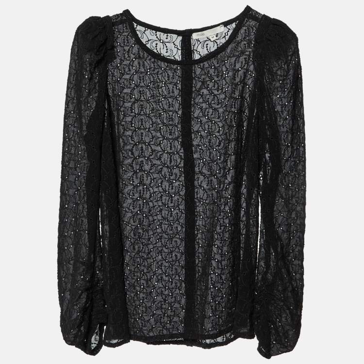 Pre Owned Maje Black Embroidered Crepe Top M
