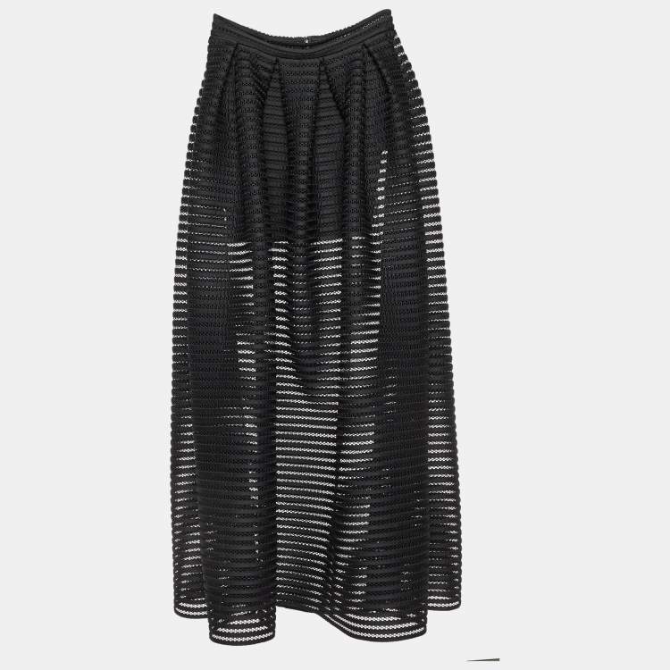 Pre Owned Maje Black Striped Mesh Jongle Maxi Skirt M/Waist 29"