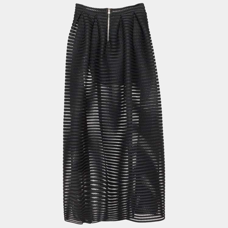 Pre Owned Maje Black Striped Mesh Jongle Maxi Skirt M/Waist 29"