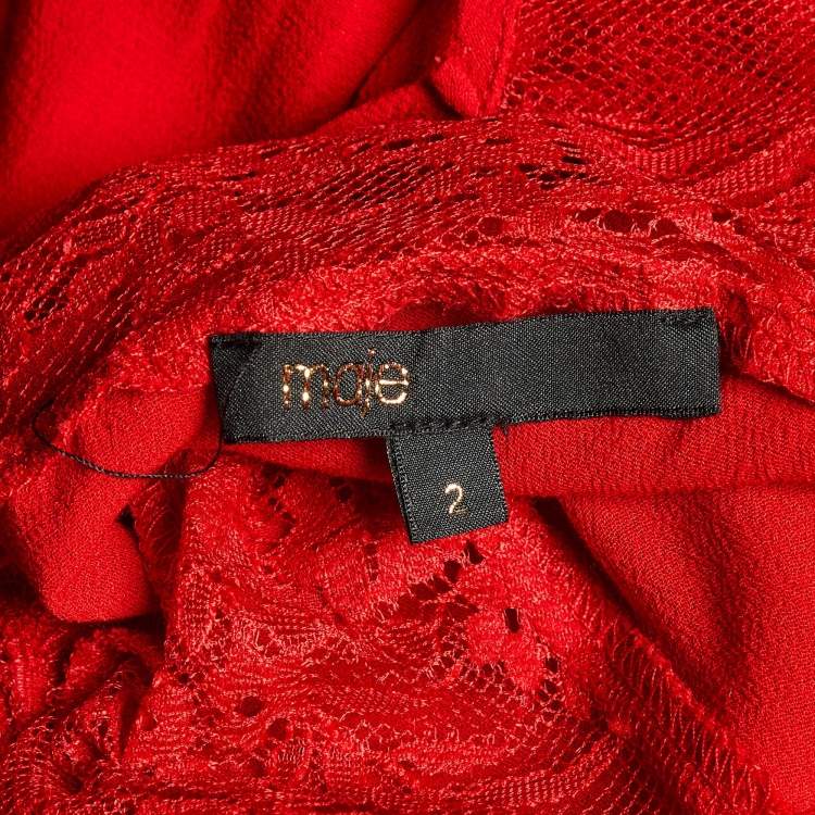 Pre Owned Maje Rouge Crepe & Lace Ritema Midi Dress M