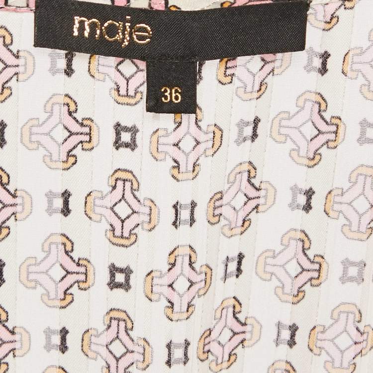 Pre Owned Maje Pink Printed Chiffon Shirring Detail Midi Dress S