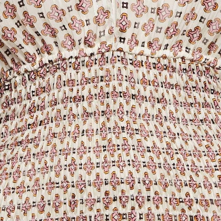 Pre Owned Maje Pink Printed Chiffon Shirring Detail Midi Dress S