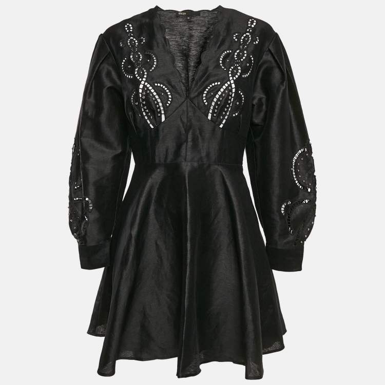Pre Owned Maje Black Studded Linen Cut-Out Detail Mini Riclint Dress M