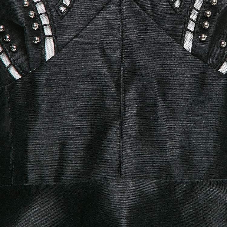 Pre Owned Maje Black Studded Linen Cut-Out Detail Mini Riclint Dress M