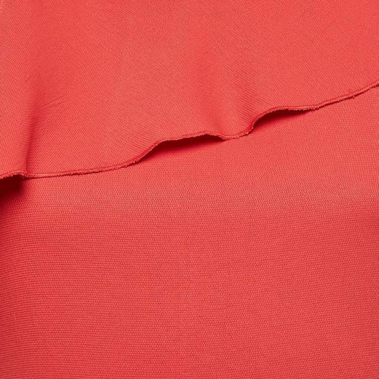 Pre Owned Maje Red Crepe Ruffled Neck Mini Dress S