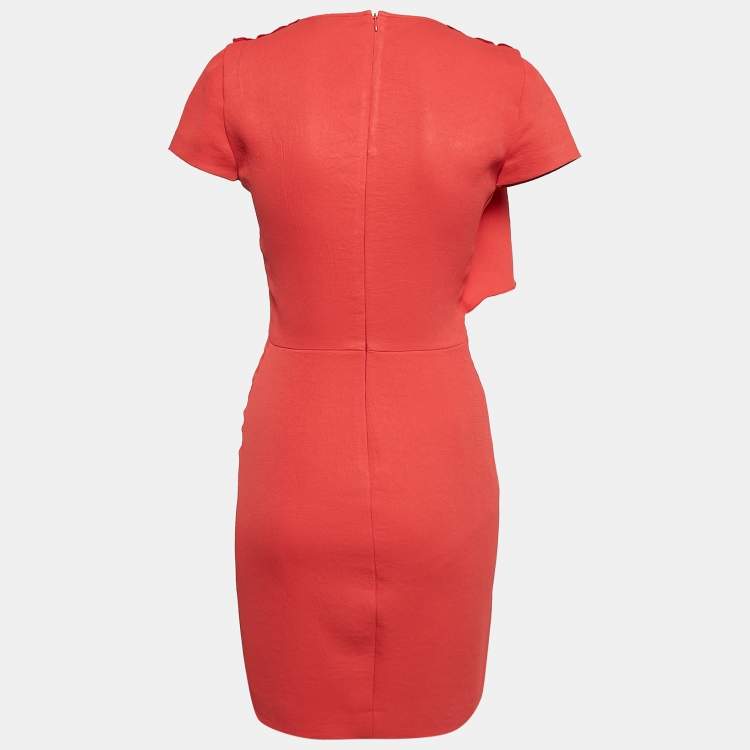 Pre Owned Maje Red Crepe Ruffled Neck Mini Dress S