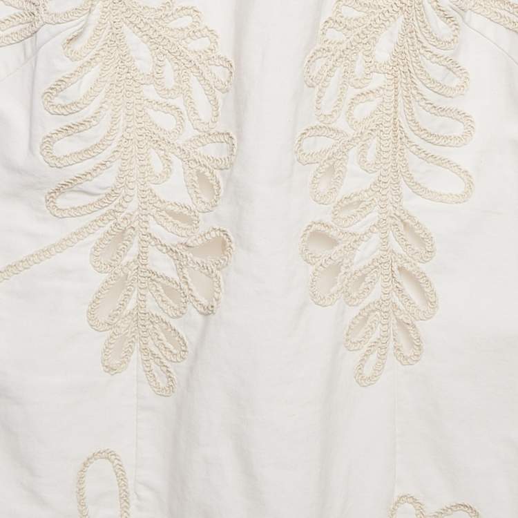 Pre Owned Maje White Embroidered Gabardine Cotton Cut-Out Detail Mini Dress XL