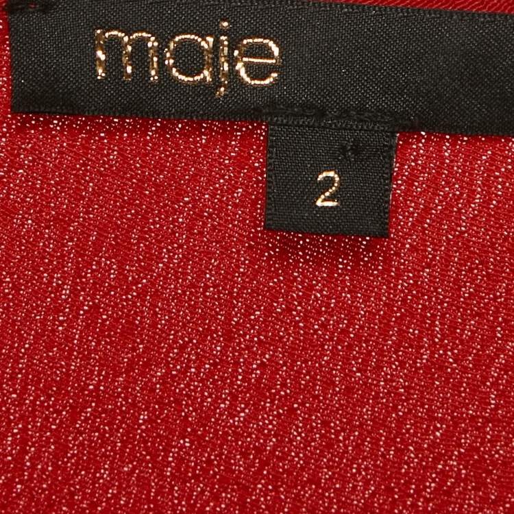 Pre Owned Maje Red Crepe Lace Trim Detail Fringed Mini Dress M