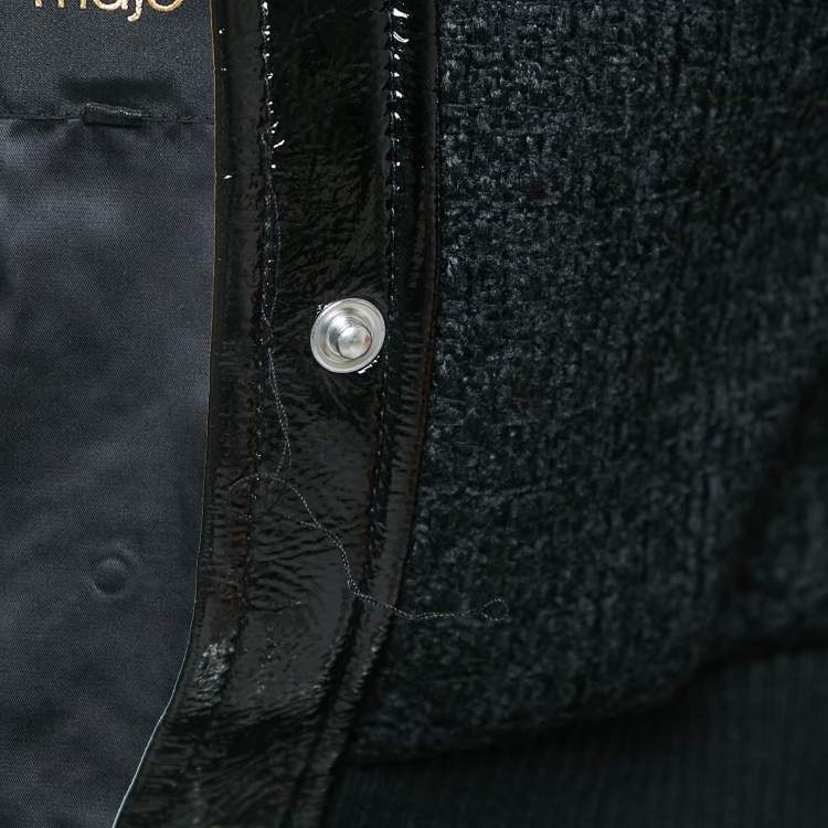 Pre Owned Maje Black Tweed Button Front Contrast Trimmed  Jacket XS