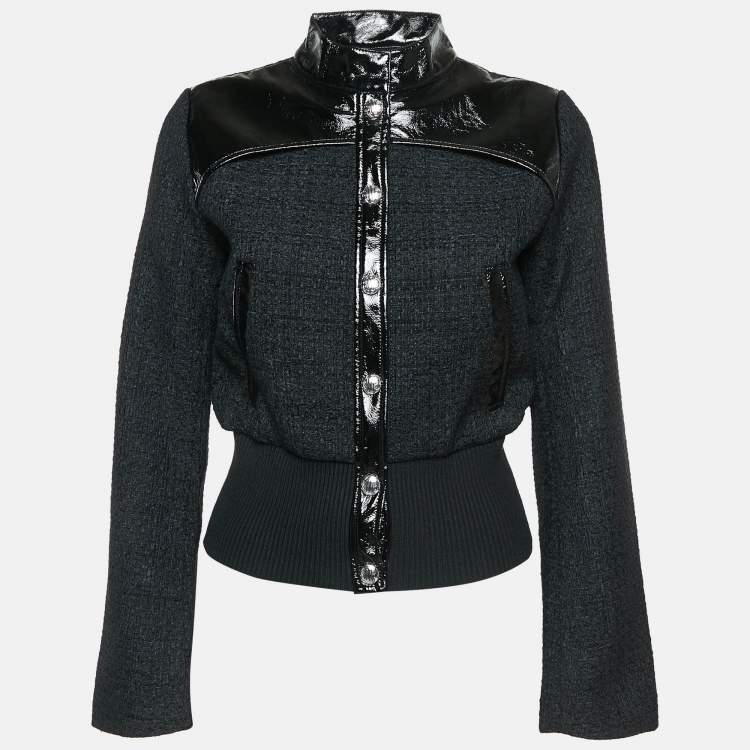 Pre Owned Maje Black Tweed Button Front Contrast Trimmed  Jacket XS