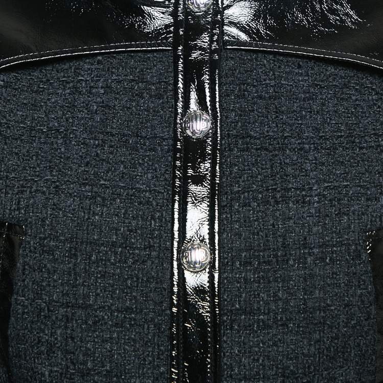 Pre Owned Maje Black Tweed Button Front Contrast Trimmed  Jacket XS