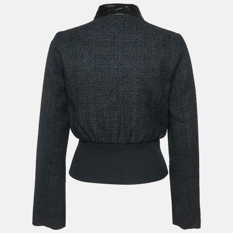 Pre Owned Maje Black Tweed Button Front Contrast Trimmed  Jacket XS