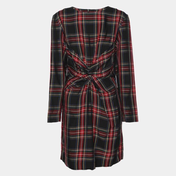 Pre Owned Maje Multicolor Check Fabric Draped Plaid Dress M