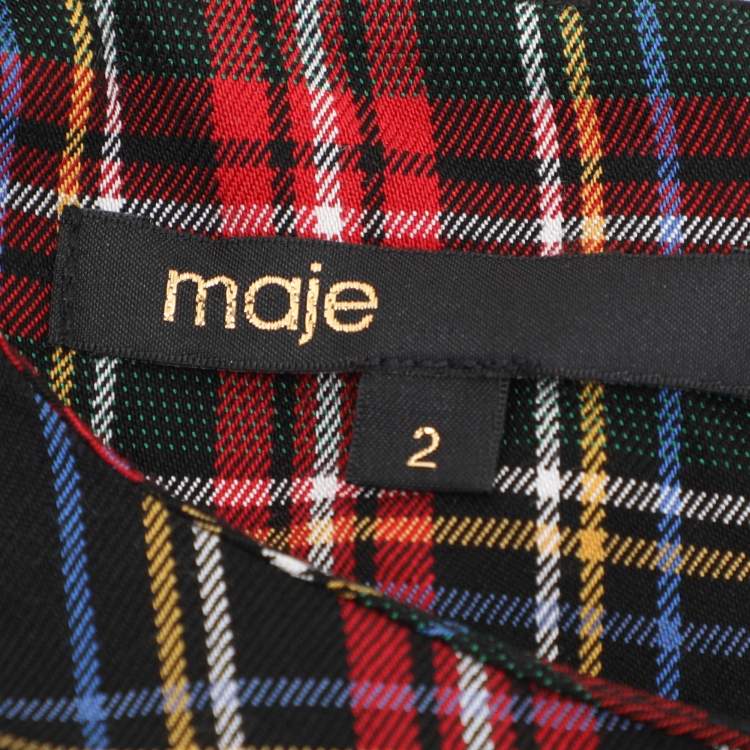 Pre Owned Maje Multicolor Check Fabric Draped Plaid Dress M