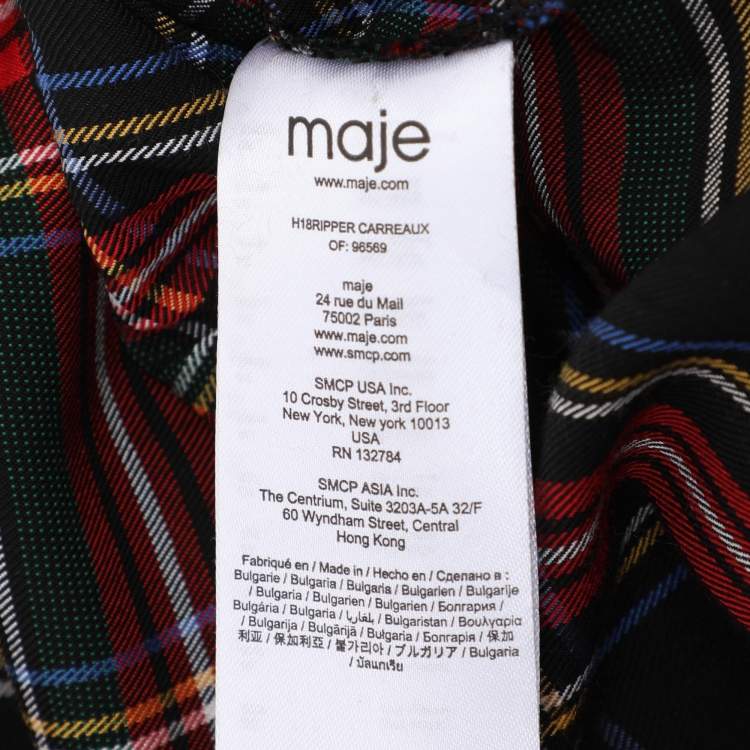 Pre Owned Maje Multicolor Check Fabric Draped Plaid Dress M