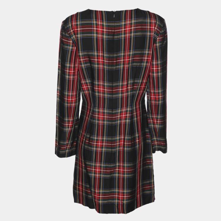 Pre Owned Maje Multicolor Check Fabric Draped Plaid Dress M