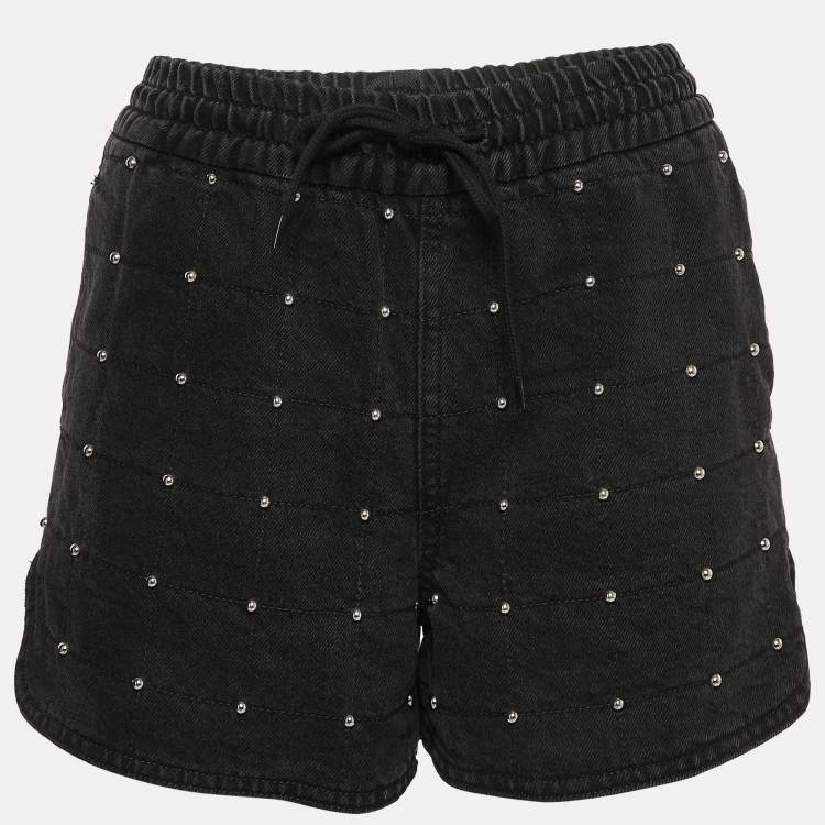 Pre Owned Maje Black Studded Denim Shorts M Waist 27"