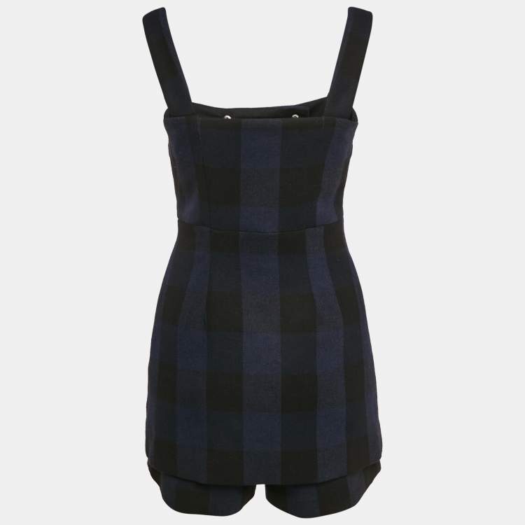 Pre Owned Maje Black/Blue Plaid Cotton Blend Double Breasted Mini Dress S