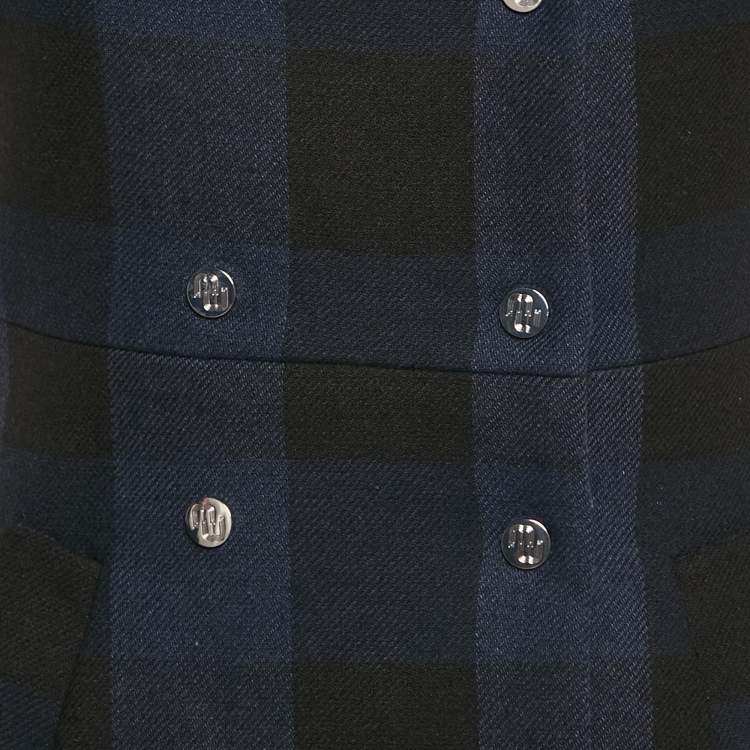 Pre Owned Maje Black/Blue Plaid Cotton Blend Double Breasted Mini Dress S