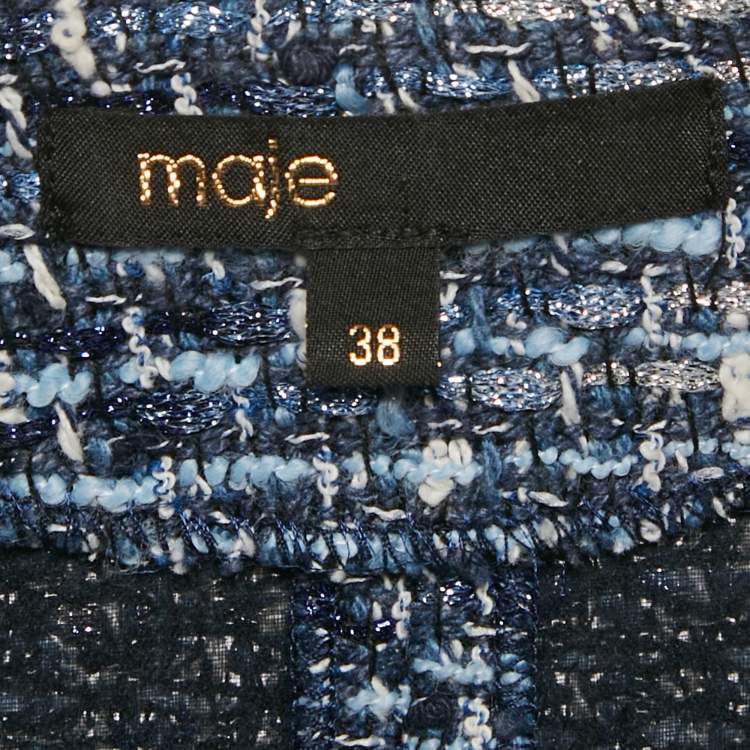 Pre Owned Maje Blue Lurex Tweed Button Front Mini Dress M