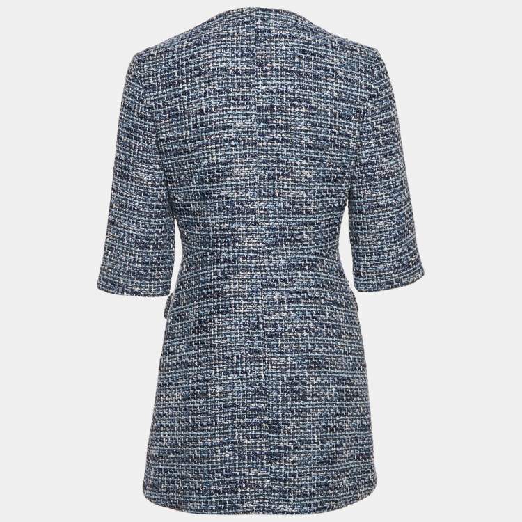 Pre Owned Maje Blue Lurex Tweed Button Front Mini Dress M