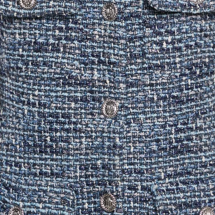 Pre Owned Maje Blue Lurex Tweed Button Front Mini Dress M