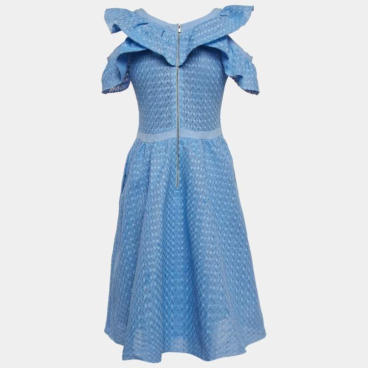 مملوكة مسبقًا Maje Blue Lace Ruffled Cold Shoulder Reglisse Dress L