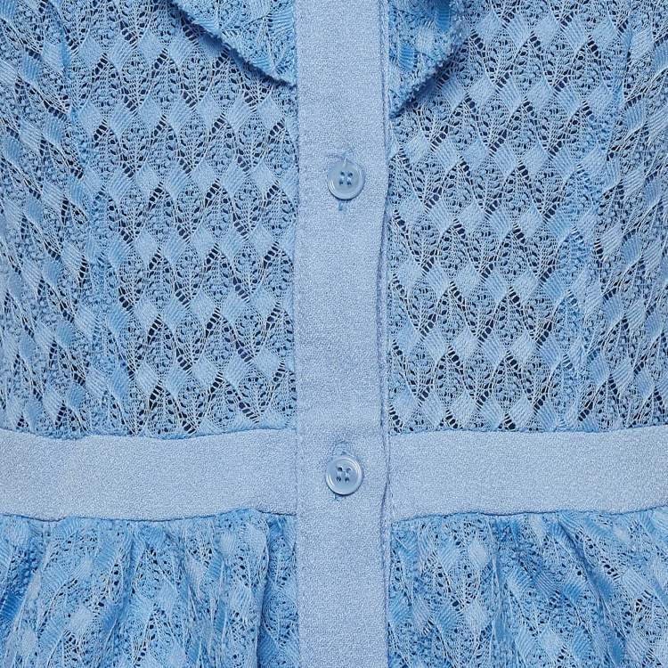 مملوكة مسبقًا Maje Blue Lace Ruffled Cold Shoulder Reglisse Dress L