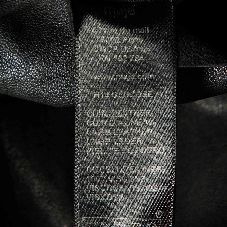 Pre Owned Maje Black Leather Ruched Biker Jacket L