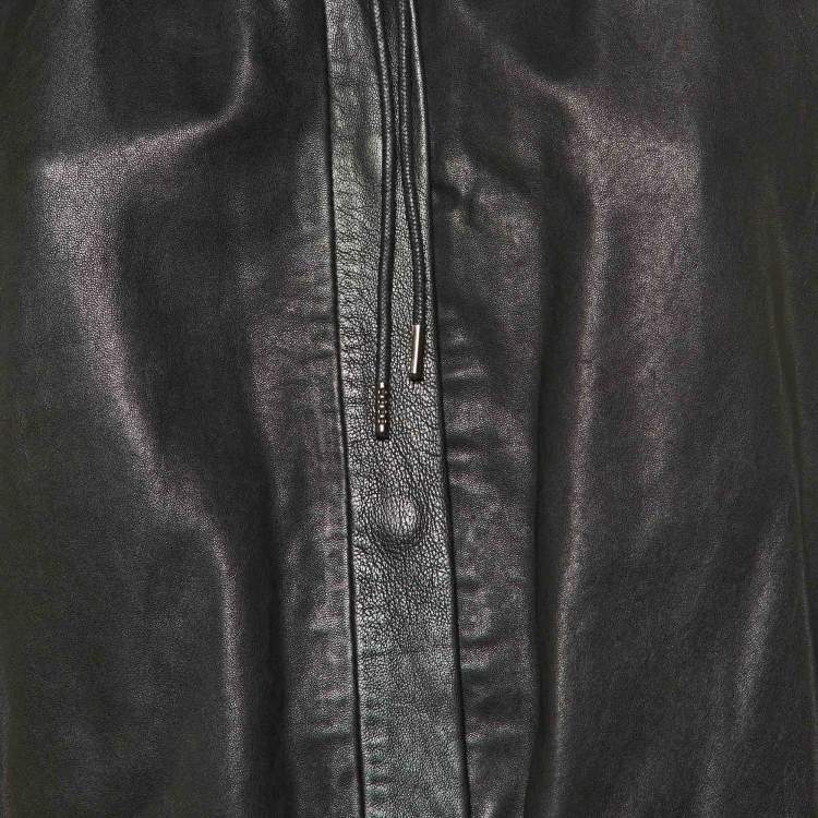 Pre Owned Maje Black Leather Ruched Biker Jacket L