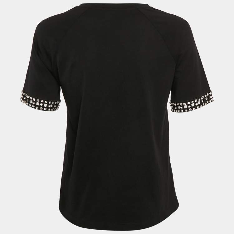 Pre Owned Maje Black Cotton Stud Detail Crew-Neck T-Shirt S