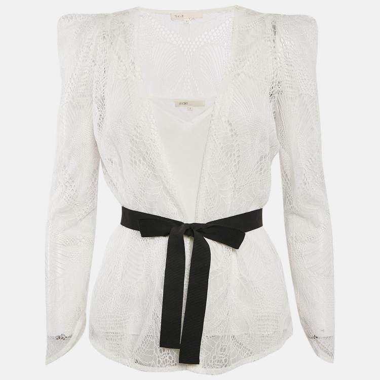Pre Owned Maje White Lace Wrap-Up Top S
