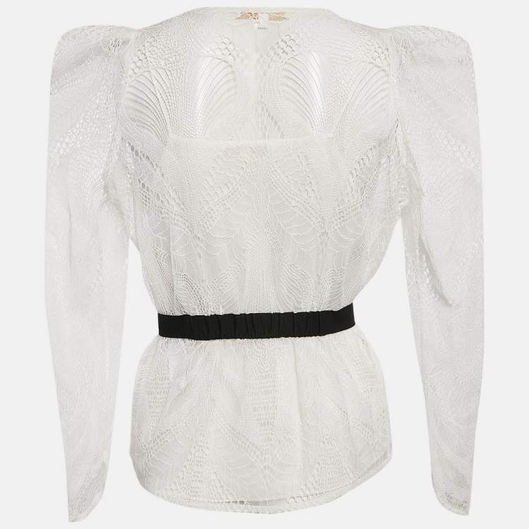 Pre Owned Maje White Lace Wrap-Up Top S