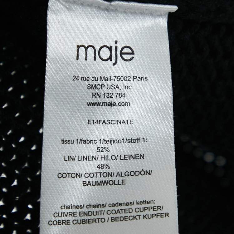 Pre Owned Maje Black Embellished Linen and Cotton Fascinate Cardigan S