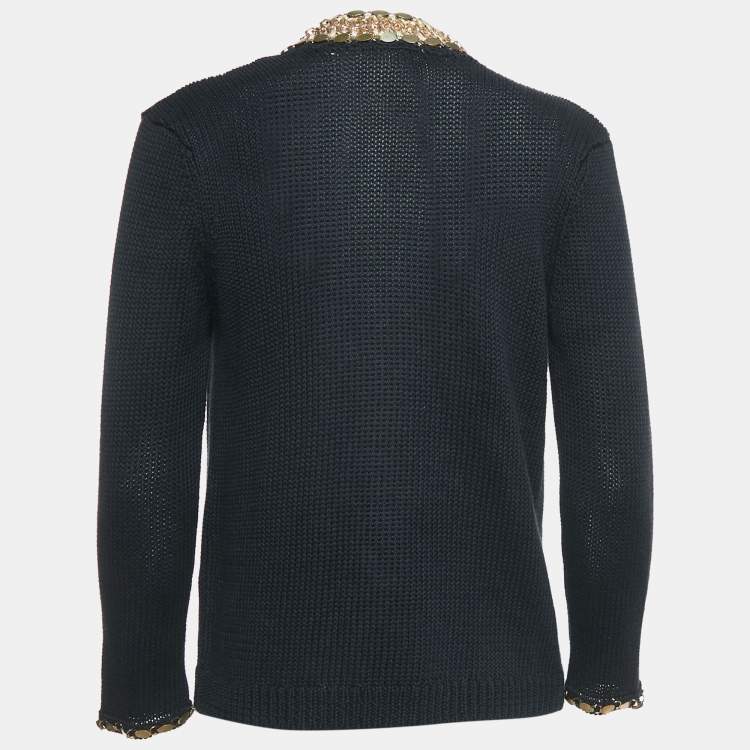 Pre Owned Maje Black Embellished Linen and Cotton Fascinate Cardigan S