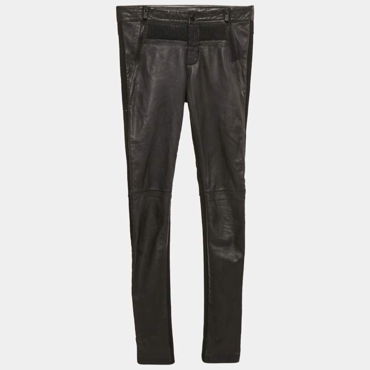 Pre Owned Maje Black Leather and Knit Trousers S